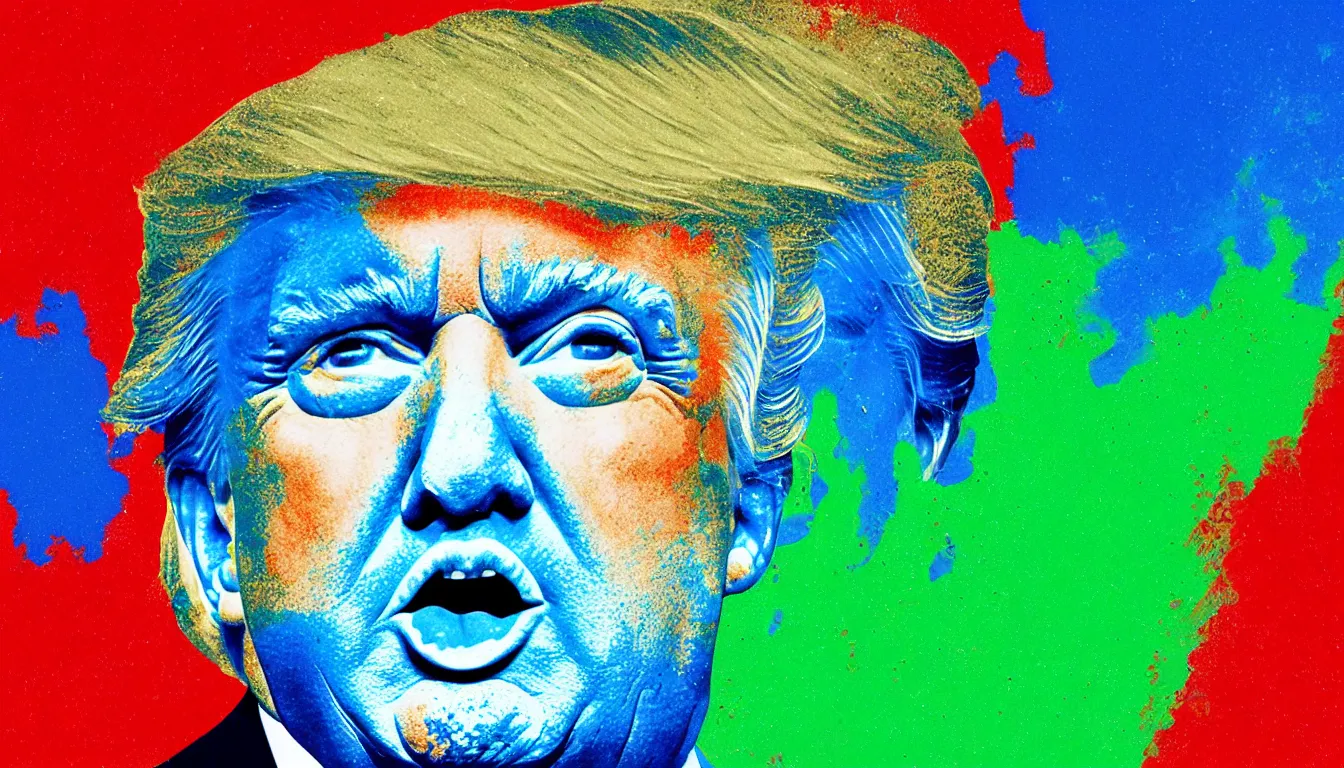 Image similar to portrait of donald trump with splashes of blue and green paint