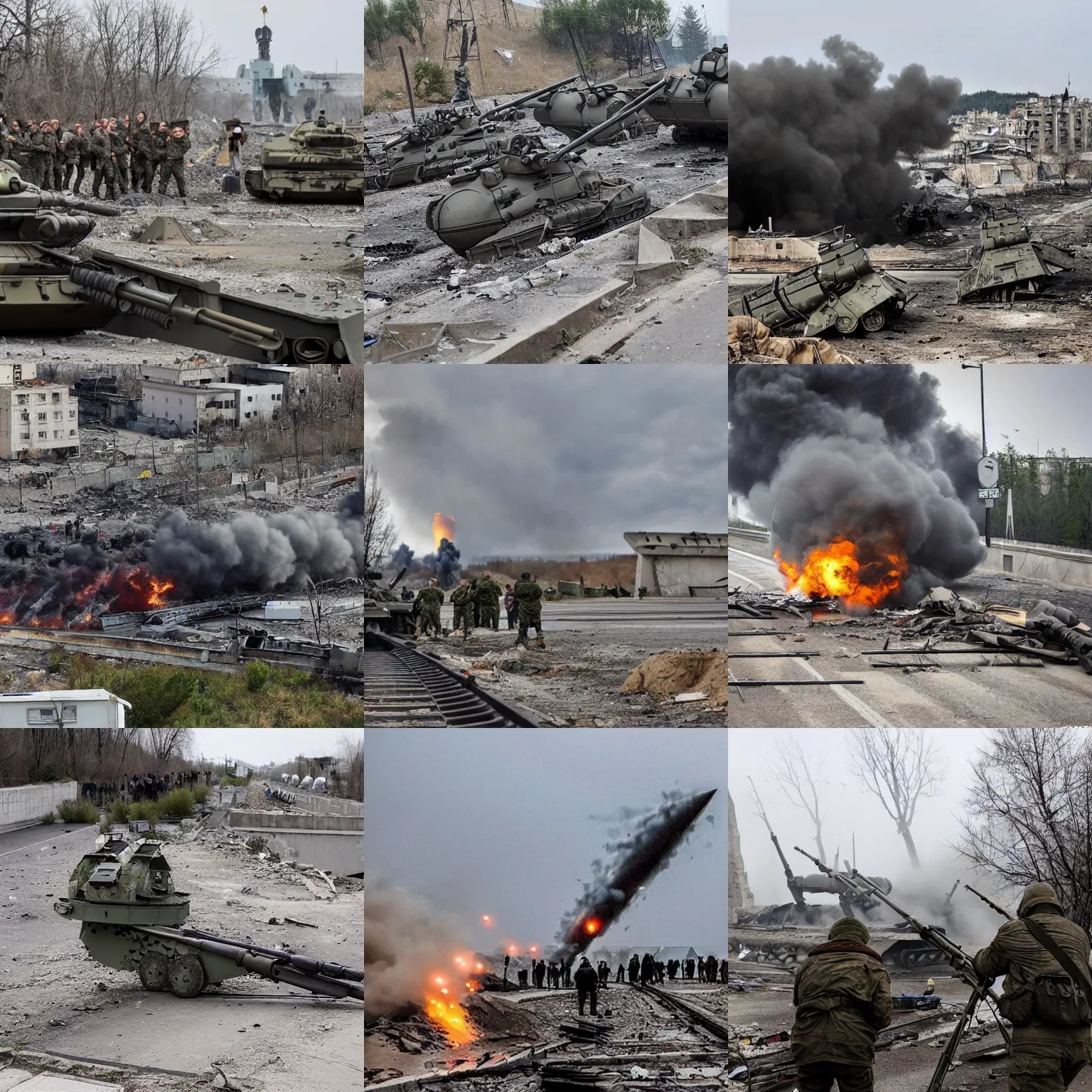 Prompt: war in ukraine, 2 0 2 2, artillery strike in crimea bridge