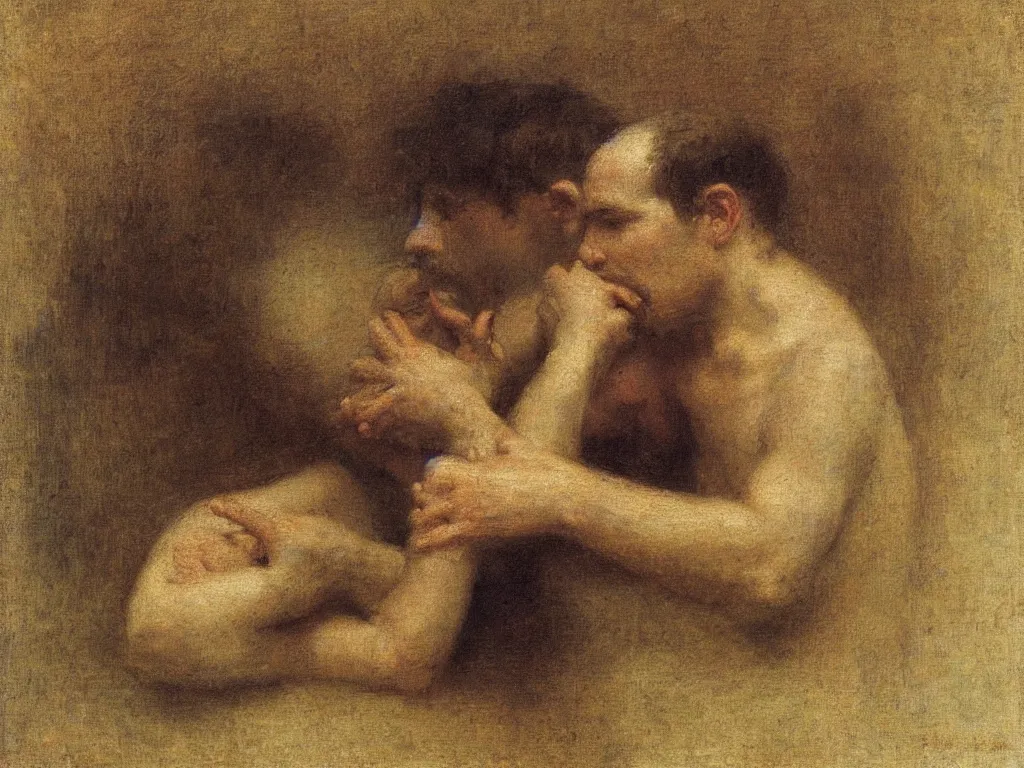 Prompt: the human - eating croissant. painting by henri fantin - latour