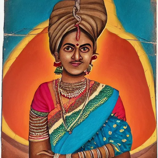 Prompt: realistic painting of a women from maharashtra in saree from 2 0 th century making chapati
