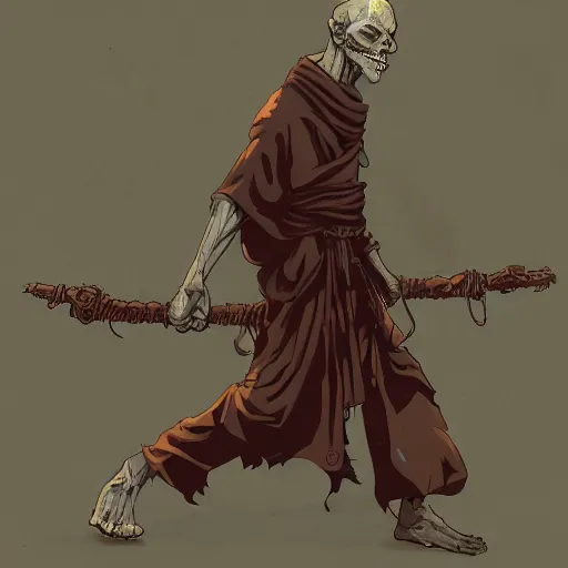 Image similar to undead monk 2d illustration by Feng Zhu and Loish and Laurie Greasley, Victo Ngai, Andreas Rocha, John Harris, artstation, sharp focus