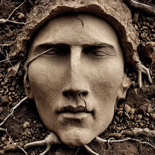 Image similar to a portrait of a man made of roots earth and stone, earthy, nature