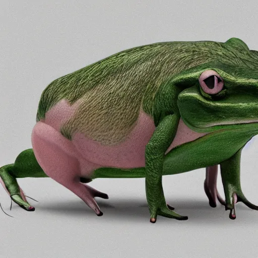 Image similar to Pig and Frog Hybrid creature, 4k, hyperrealistic, secret, lab photograph