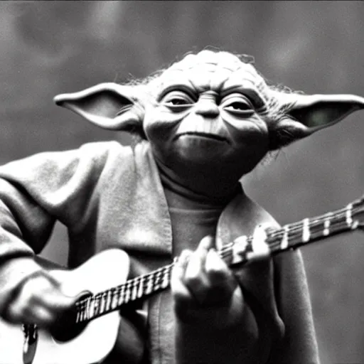 Image similar to yoda performing at woodstock