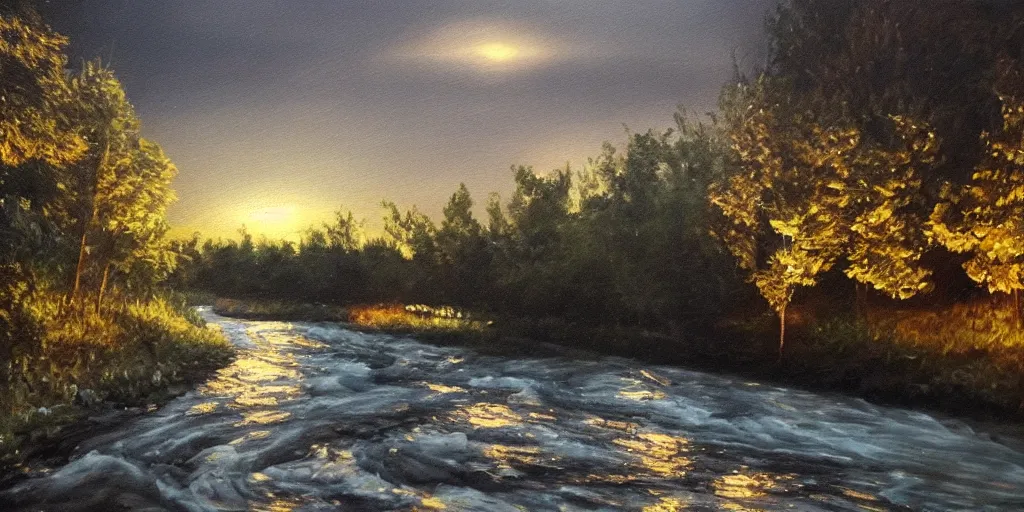 Prompt: a river, lighting, detailed oil painting, hyperrealistic, 8k