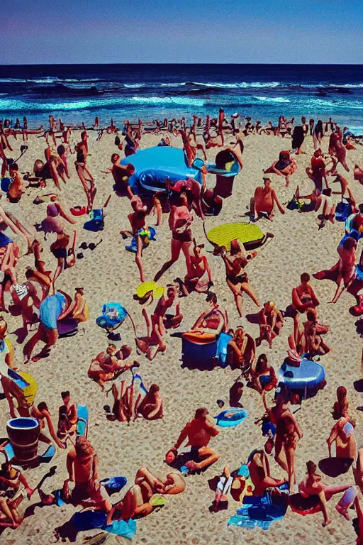 Image similar to death metal beach party, colour photograph, sunny day, highly detailed