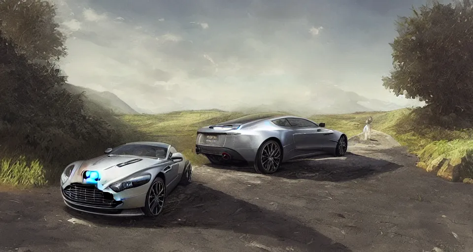 Prompt: Aston Martin in hill Next to the pool,digital art,ultra realistic,ultra detailed,art by greg rutkowski