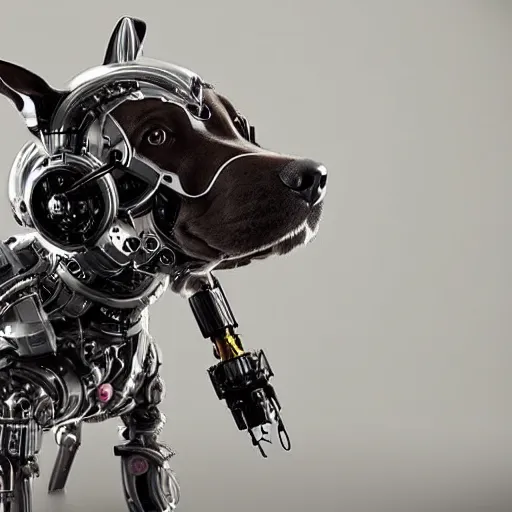Image similar to an cyborg dog with a beautiful, intriicate, detailed, elegant, ornate exoskeleton