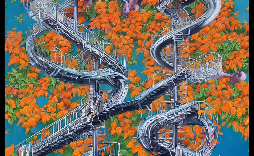 Image similar to chutes and ladders. detailed abstract acrylic painting by artgerm, by mc escher, by raqib shaw, japanese popsurrealism,