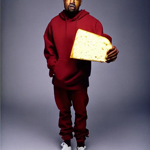 Prompt: Kanye West holding cheese for a 1990s sitcom tv show, Studio Photograph, portrait C 12.0