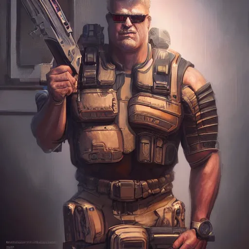 Image similar to Duke Nukem 3D, intricate, cinematic lighting, highly detailed, digital painting, concept art, smooth, sharp focus, illustration, art by Artgerm and Greg Rutkowski, Cgsociety