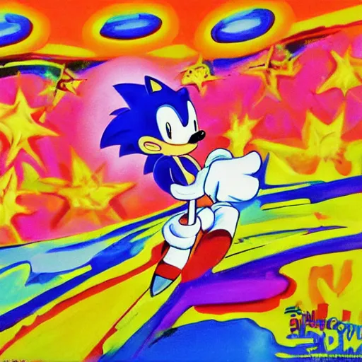 Image similar to sonic the hedgehog as imagined by peter max