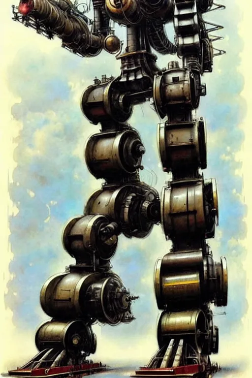 Image similar to (((((1950s huge steam engine mecha robot. muted colors.))))) by Jean-Baptiste Monge !!!!!!!!!!!!!!!!!!!!!!!!!!!