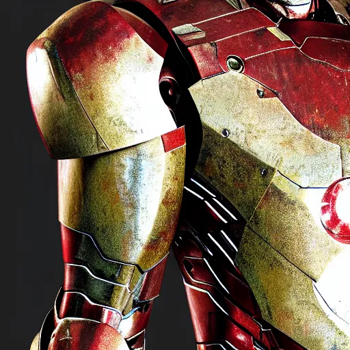 Image similar to rusted iron man suit, 4k realistic photo