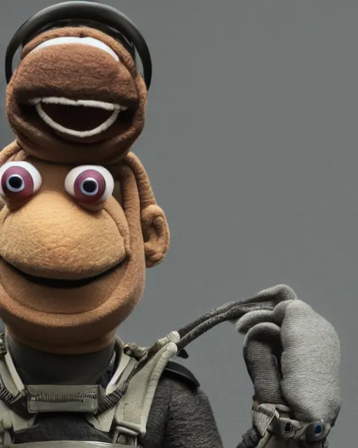 Prompt: death stranding sam as a muppet. highly detailed felt. hyper real photo. 4 k.