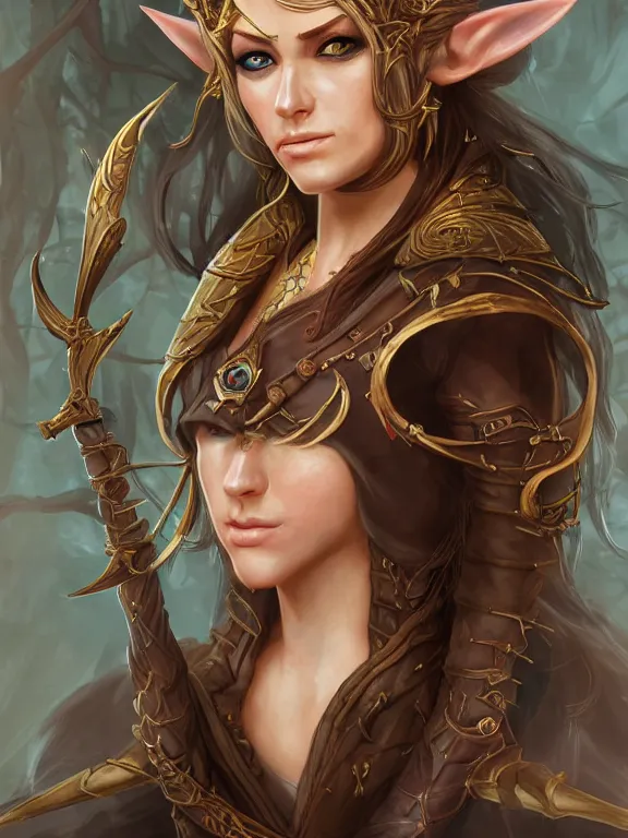 Image similar to portrait of a female elven pirate, character design, correct anatomy, concept art, digital illustration, ray tracing, ultra detailed, fantasy, soft lighting, intricate and highly detailed, coloured with lots of colour, pose, fantasy, sharp focus,