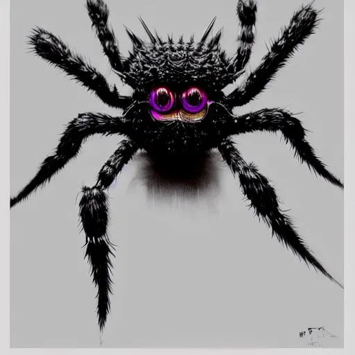 Prompt: Kumoko, a White and black patterened spider with pink eyes and spikes on it's back, CGI, anime, Kumo Desu ga Nani ka?, digital 3D drawing, sharp focus, concept-art, art by artgerm and greg rutkowski and alphonse mucha