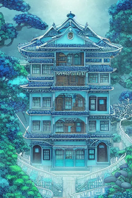 Prompt: sea blue house :: by studio ghibli :: intricate complexity, dramatic lighting,8k