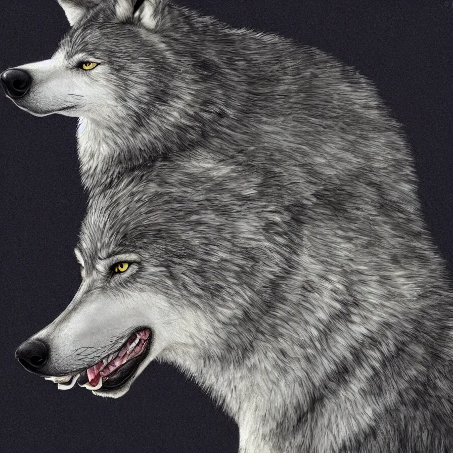 Image similar to a wolf merged with a!!! crow,! photorealistic, white background