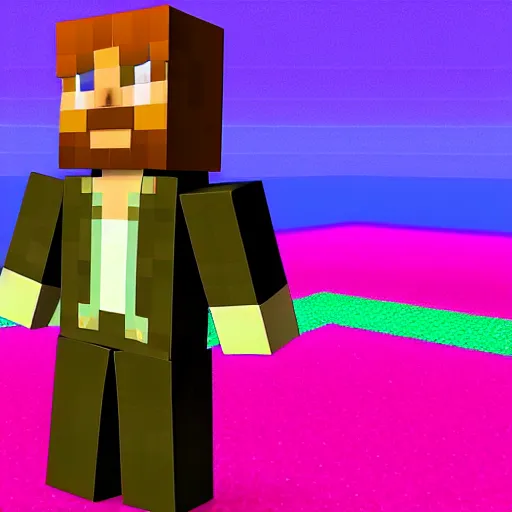 Prompt: minecraft steve in synthwave style