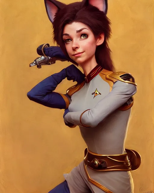 Image similar to painting of anthromorphic female rat wearing starfleet uniforms, zootopia, fursona, furaffinity, 4 k, deviantart, furry art, very expressive detailed feminine face, gaston bussiere, craig mullins, jc leyendecker, gustav klimt, artgerm, greg rutkowski, alphonse mucha