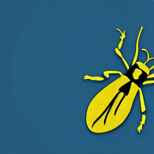 Image similar to man that resembles a wasp morh in surreal sketch style, blue and yellow gradient, noise, ultrafine detail, hd 8k, logo illustration