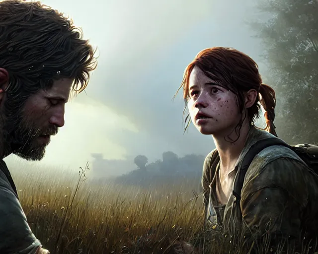 Image similar to highly detailed portrait of jessie buckley, in the last of us, stephen bliss, unreal engine, fantasy art by greg rutkowski, loish, rhads, ferdinand knab, makoto shinkai and lois van baarle, ilya kuvshinov, rossdraws, tom bagshaw, global illumination, radiant light, detailed and intricate environment