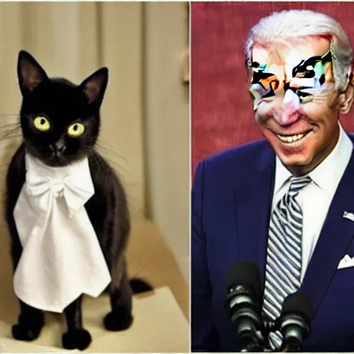 Prompt: Joe Biden with cat ears and maid outfit