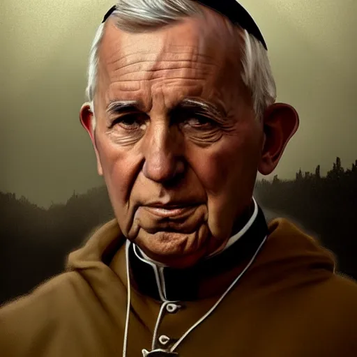 Image similar to portrait of pope John Paul 2 ,digital art,photorealistoc,art by greg rutkowski,hyperdetailed,western comic style,comic,comic style,sharp lineart,professional lighting,deviantart,artstation,trevor henderson,rossdtaws,cinematic,dramatic