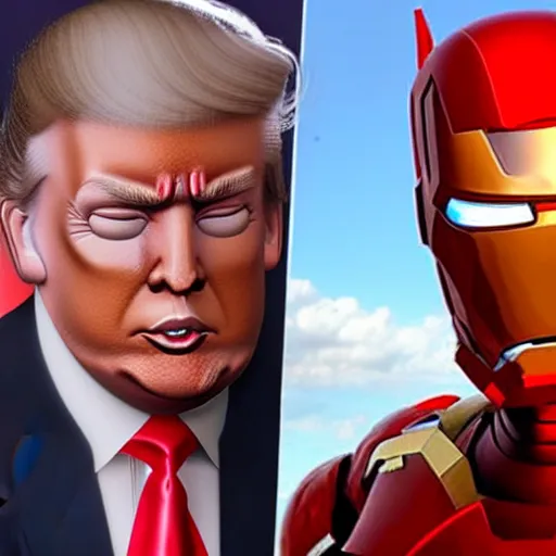 Prompt: Trump as Ironman, from Ironman film, hyper realistic