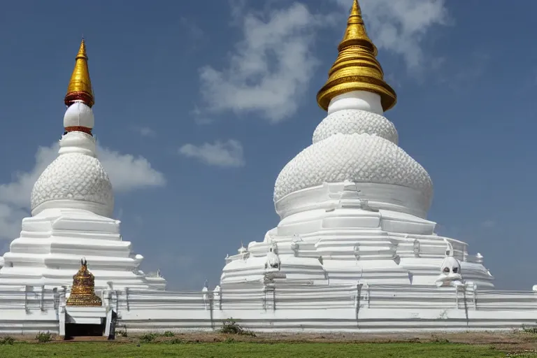 Prompt: sri lankan white stupa, drawn by hayao miyazaki