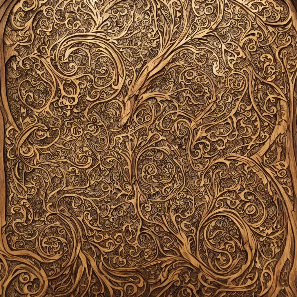 Image similar to wood relief carving of world tree, tree of life, yggdrasil, stygian, evil, shoggoth + exquisite, ornate, intricately carved, fractal, tarot, intricate details, art deco, hokusai, mohrbacher, alphonse mucha, photo realistic, redshift, spotlight