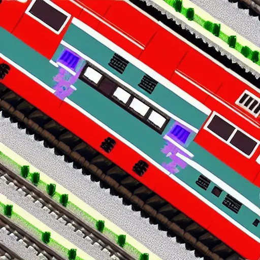 Image similar to “ woman angry at a train. overhead view. minecraft style art. ”