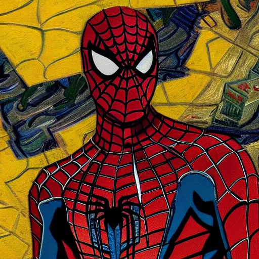 Prompt: The Amazing Spider-Man in the style of Vincent Van Gogh, masterpiece digital painting, 4k wallpaper, intricate detail, beautiful, gorgeous, stunning, artstation