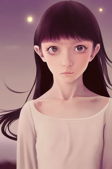 Image similar to mysterious little girl with her long black hair dressed in a simple white dress in lake, anime art style, digital artwork made by ilya kuvshinov, inspired in balthus, hd, 4 k, hyper detailed, side view