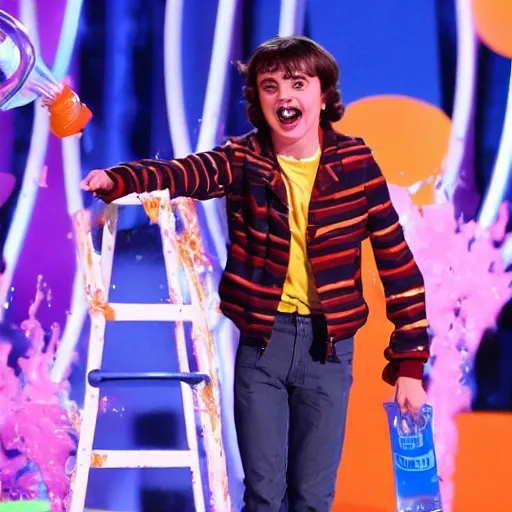 Image similar to stranger things demogorgon getting slimed at the kids choice awards