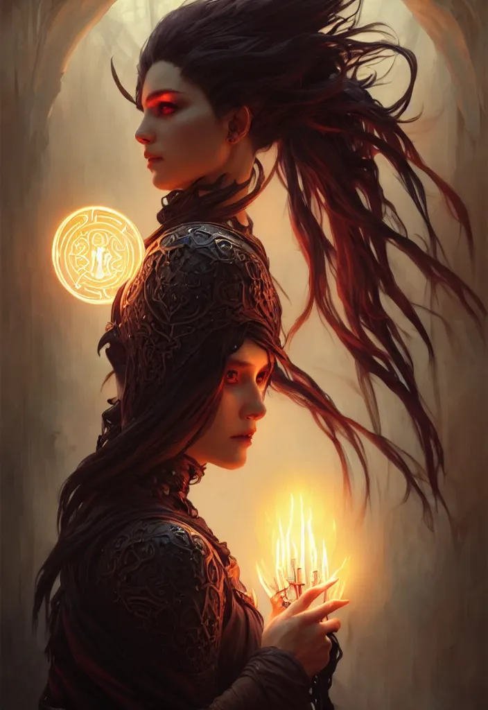 Image similar to Necromancer Sorceress, fantasy magic, undercut hairstyle, dark light night, intricate, elegant, sharp focus, illustration, highly detailed, digital painting, concept art, matte, art by WLOP and Artgerm and Greg Rutkowski and Alphonse Mucha, masterpiece