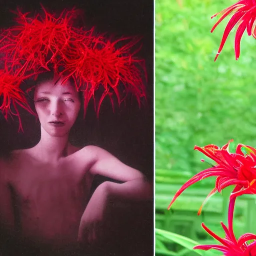 Prompt: death incarnated as a person amidst red spider lilies