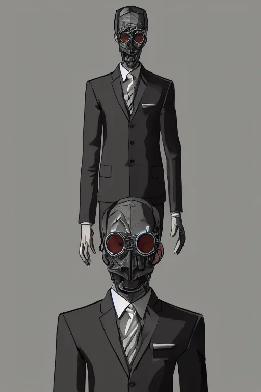 Prompt: a man in a suit, tv head, detailed, highly detailed, concept art, artstation, comic aesthetic, creepy aesthetic, toon shading, cel shading,