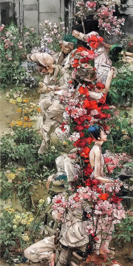 Prompt: oil painting scene from blooming garden by kim jung gi