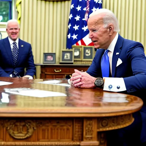 Prompt: joe biden meeting with conor mcgregor in the oval office