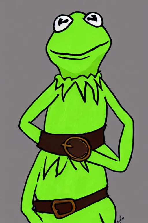 Image similar to an in game portrait of kermit from the legend of zelda breath of the wild, breath of the wild art style.