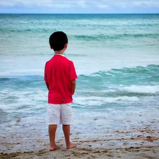 Prompt: photo of a boy at the beach