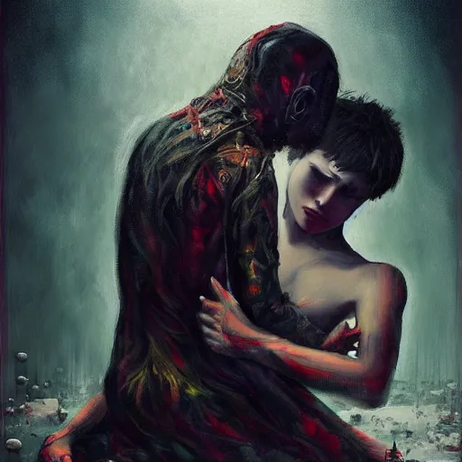 Image similar to lovers death, artstation hall of fame gallery, editors choice, # 1 digital painting of all time, most beautiful image ever created, emotionally evocative, greatest art ever made, lifetime achievement magnum opus masterpiece, the most amazing breathtaking image with the deepest message ever painted, a thing of beauty beyond imagination or words