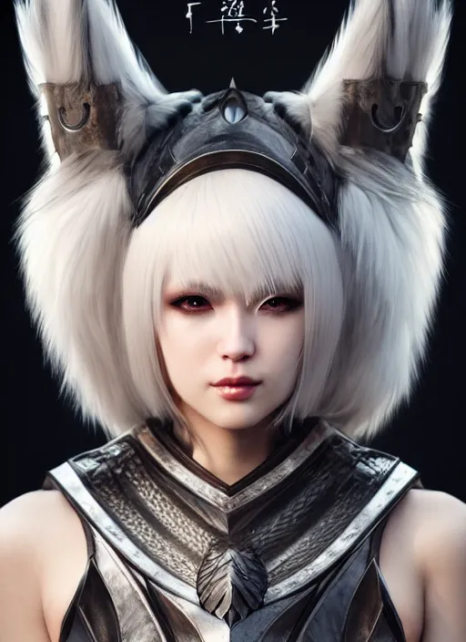 Image similar to warrior, fur leather armor!!! beautiful and elegant white hair female!! gorgeous ayes!! character concept art, sharp focus, octane render! unreal engine 5! highly rendered!! trending on artstation!! detailed linework!! illustration by artgerm, wlop, and chie yoshii