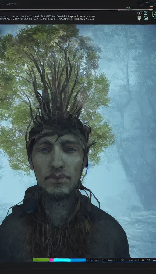 Prompt: portrait of a digital shaman, with cryengine