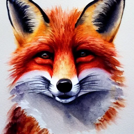 Image similar to water color art on paper, fox portrait, highly detailed, award - winning artstation, masterpiece