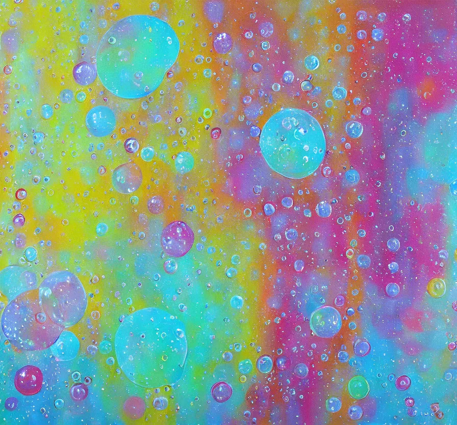 Prompt: painting on canvas, bubbles, bubble, watedrops, waterdroplets, acrylicpainting, acrylicpouring, painting, influencer
