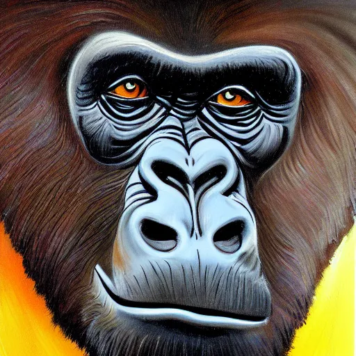 Prompt: gorilla with joe rogans face, oil painting, brush strokes, highly ornate intricate detail, gloomy mood,