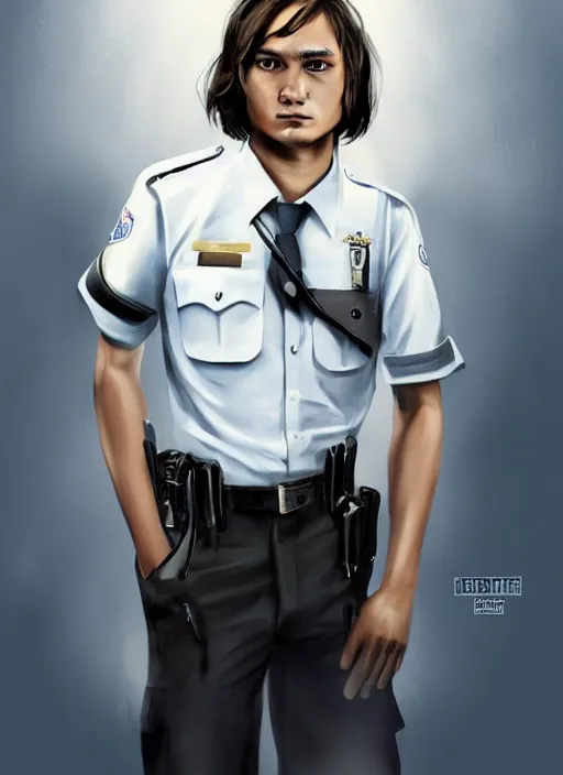 Image similar to teenage frank dillane in a police uniform, realistic, detailed, trending on artstation